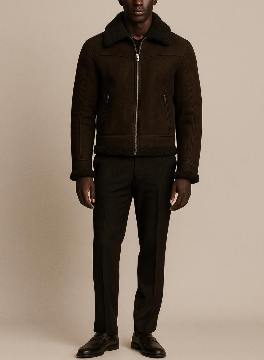 “AERION” NUBUCK SHEARLING FLIGHT JACKET