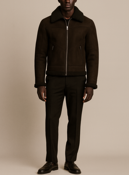 “AERION” NUBUCK SHEARLING FLIGHT JACKET