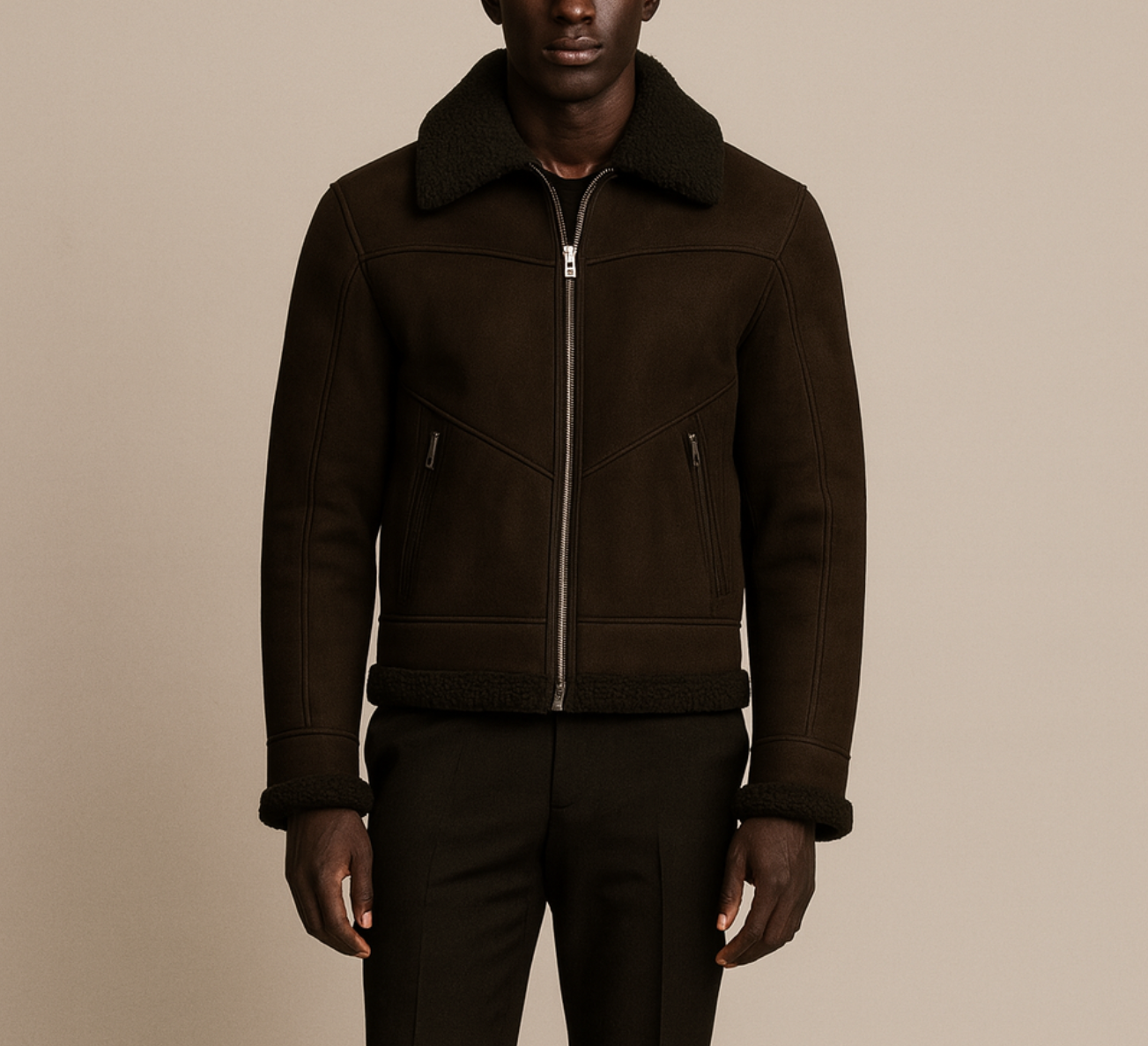 “AERION” NUBUCK SHEARLING FLIGHT JACKET