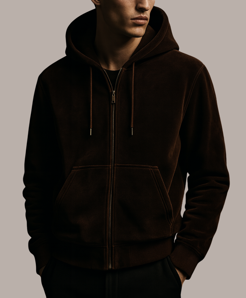 Vanxar Velour Silk Zip-Up Hoodie