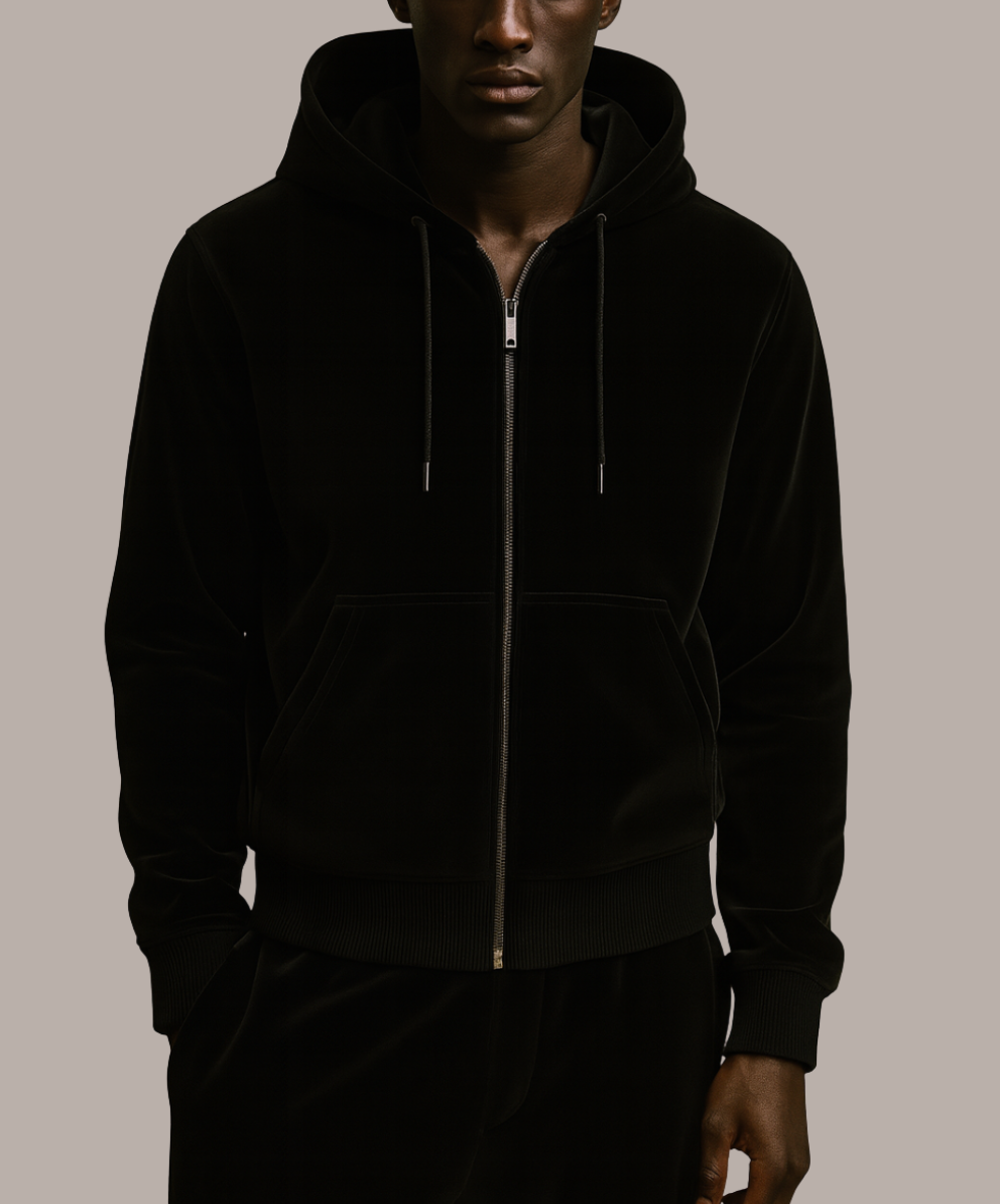 Vanxar Velour Silk Zip-Up Hoodie